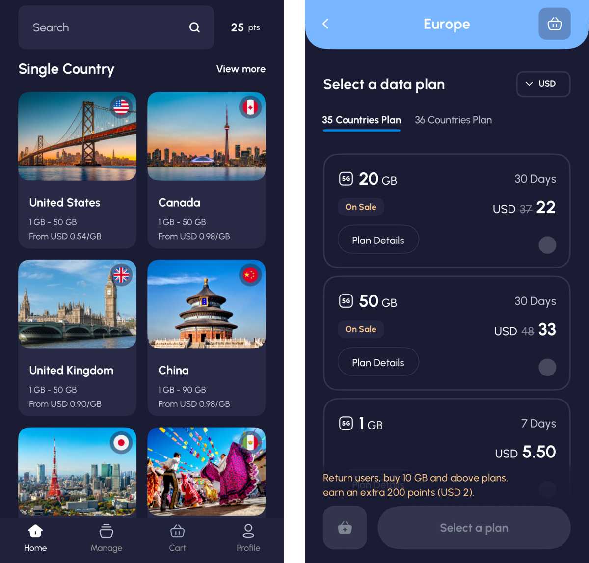 eSIM Choose plans Nomad