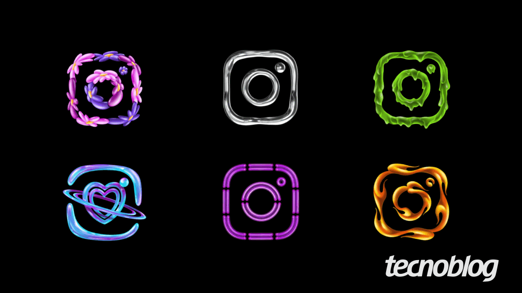 Imagem mostra seis opções de ícones do Instagram em um fundo preto