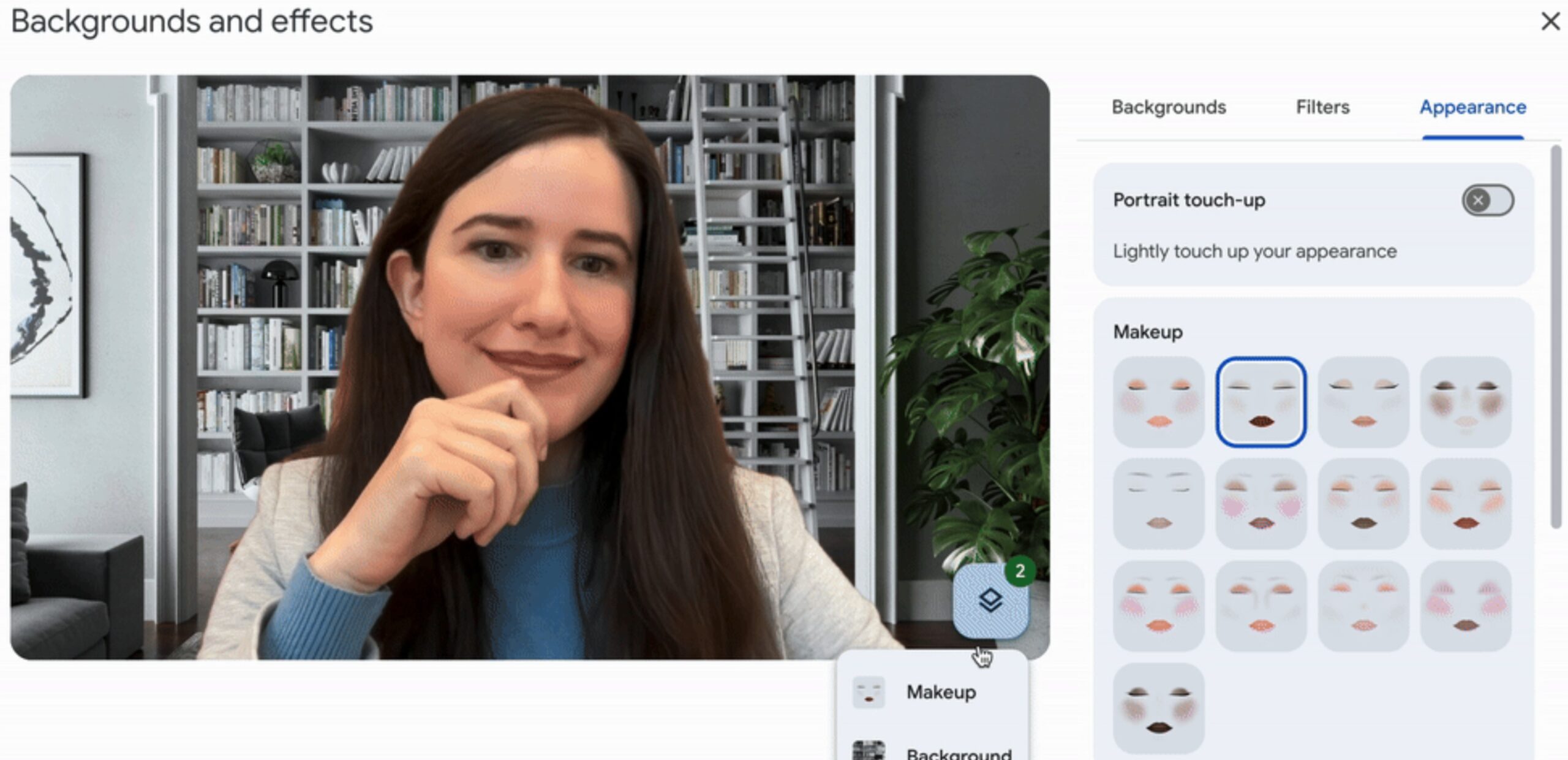 Demonstração de maquiagem AI do Google Meet