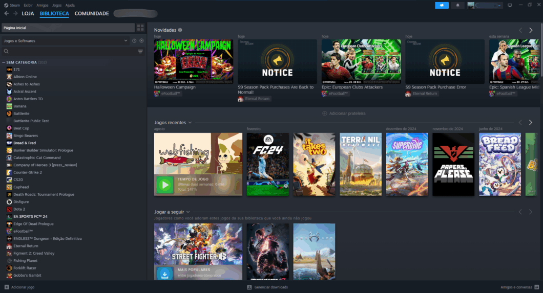 Interface da Steam