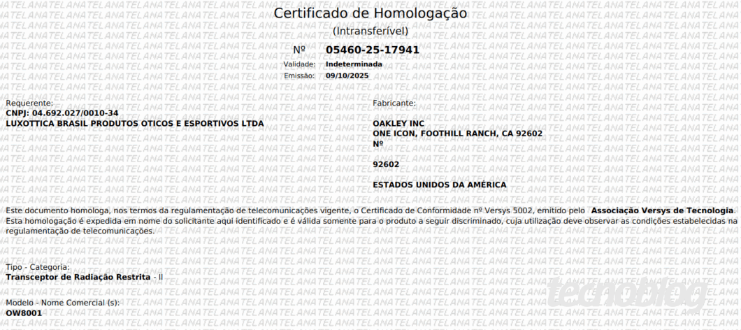 Imagem mostra um documento de homologação da Anatel. Na parte inferior direita, o logotipo do "tecnoblog".