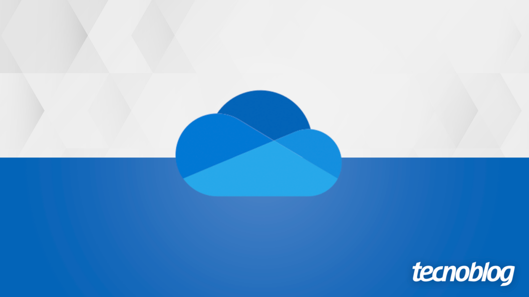 Arte com o logo do OneDrive. Na parte inferior direita, a marca do "tecnoblog".