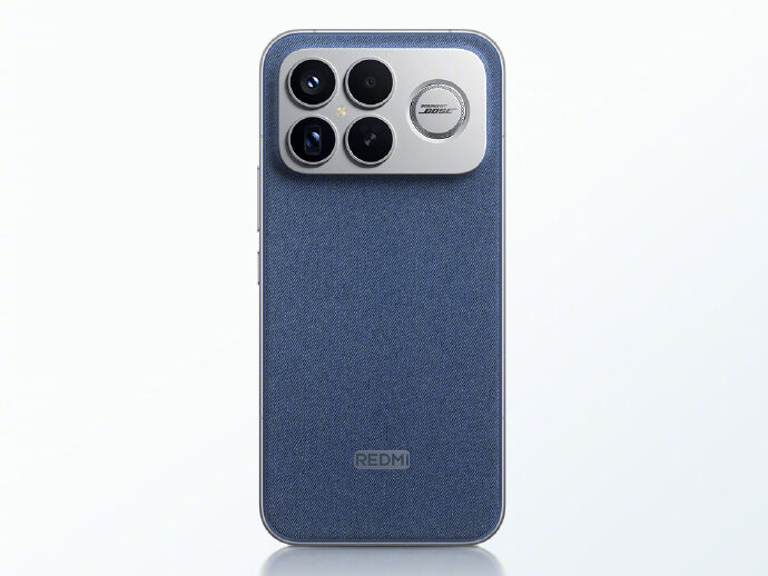 Imagem mostra a parte traseira do Redmi K90 Pro Max, com textura que imita o jeans