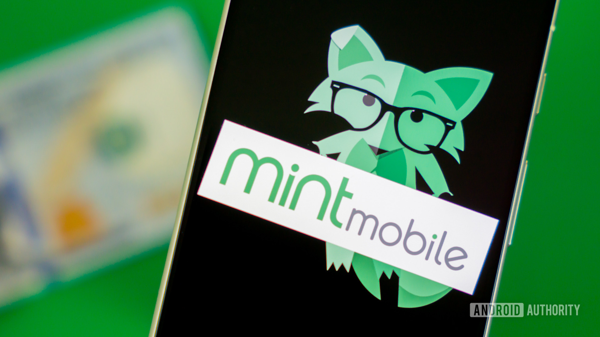 Foto stock de Mint Mobile fox no telefone com dinheiro 1