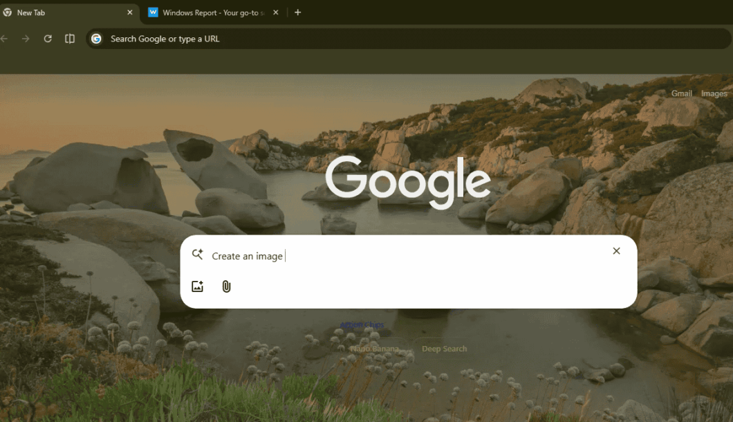 Captura de Tela do Google Chrome Canary com o botão de Nano Banana em testes