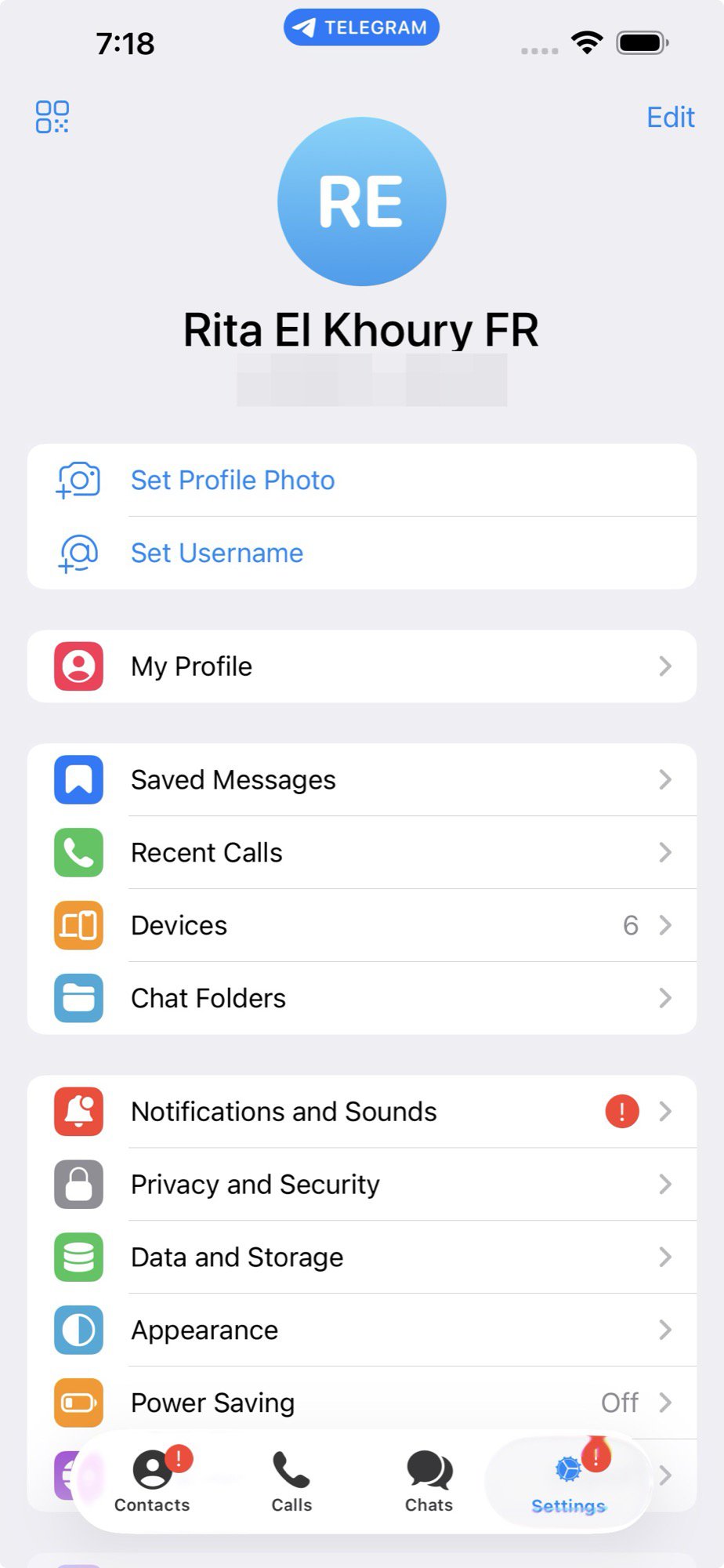 Captura de tela do Telegram no iOS mostrando o design do Liquid Glass 1