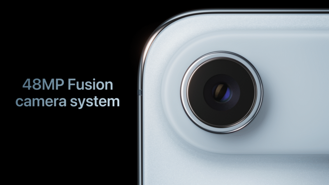 Imagem mostra uma foto em close-up da câmera do iPhone Air