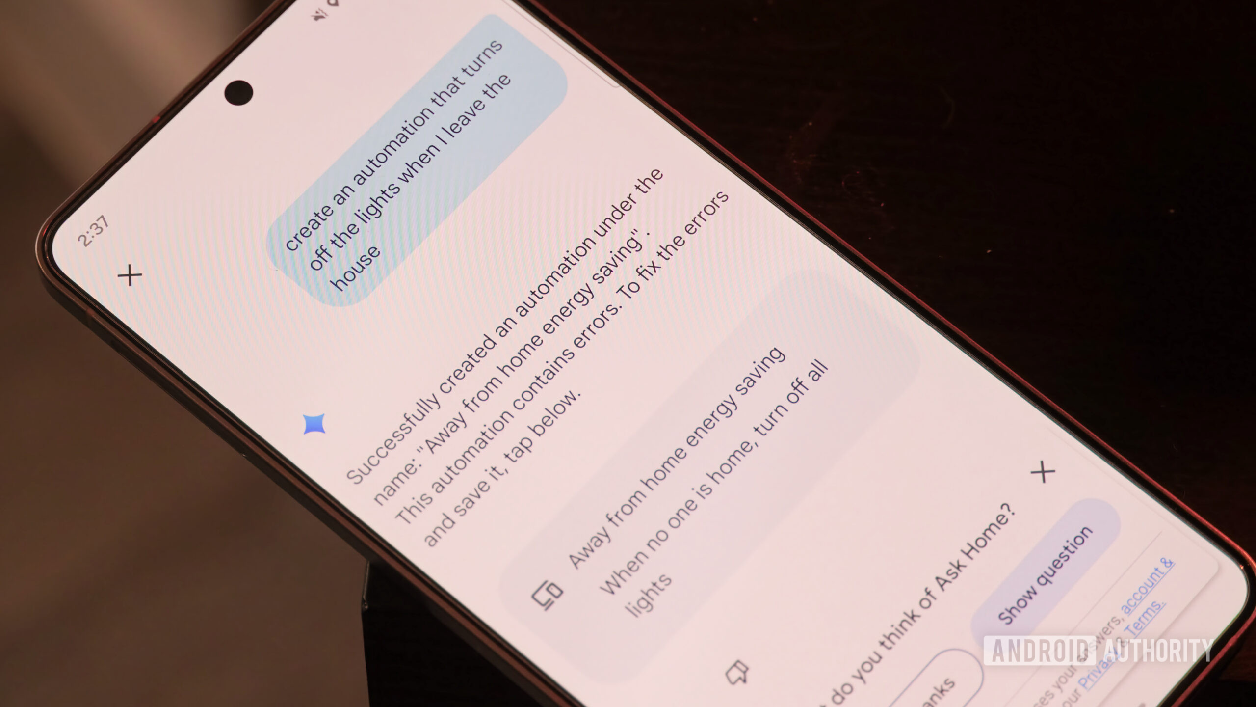 Google Home Premium (quase) criando uma automação com IA. 