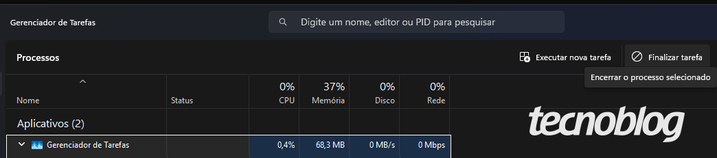 Imagem mostra uma captura de tela com o gerenciador de tarefas do Windows 11 aberto