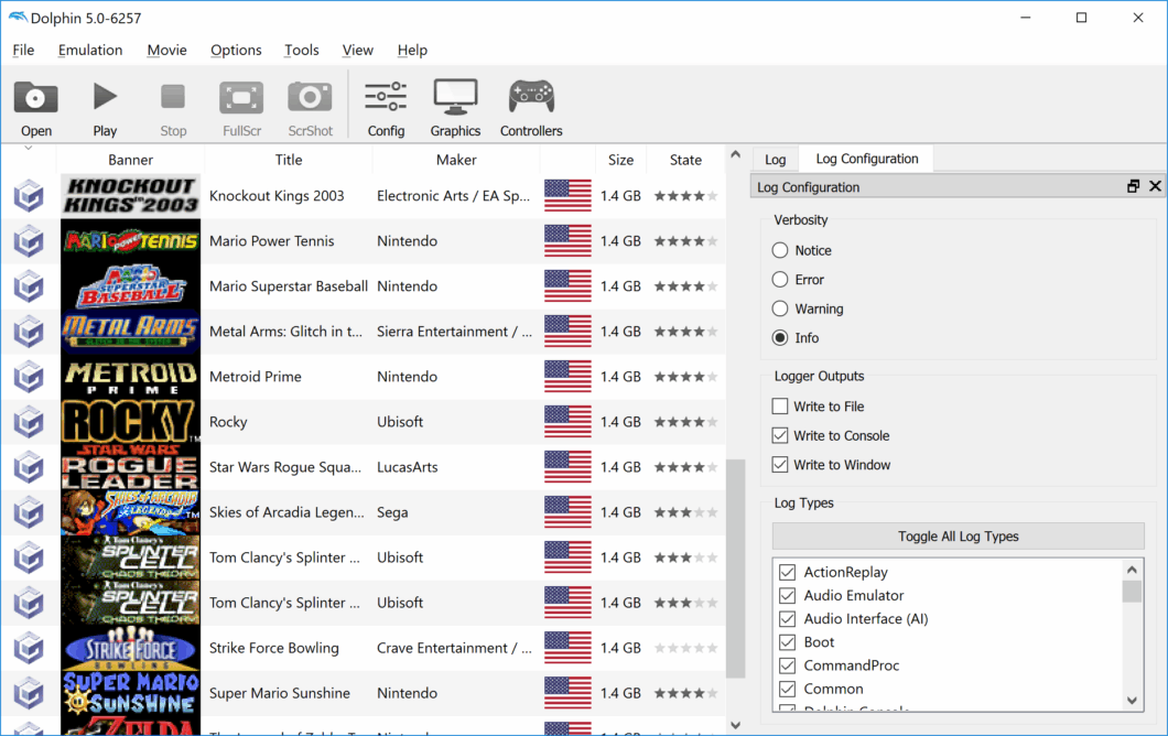 Interface do emulador Dolphin