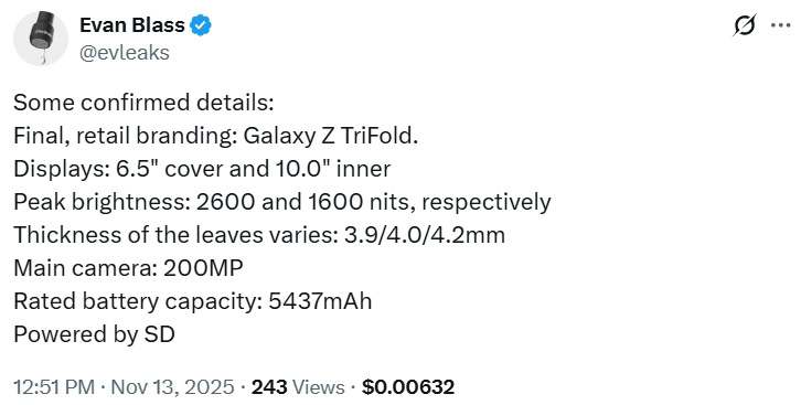 Evan 'evleaks' Blass no Galaxy Z TriFold