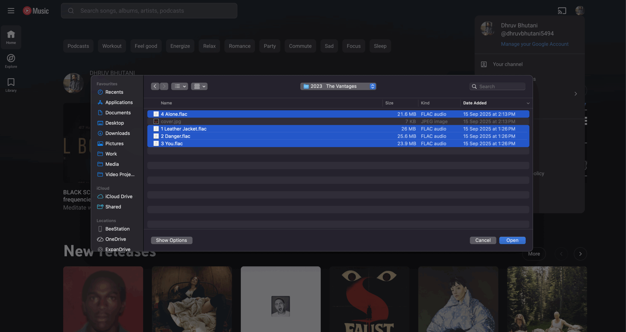 Seleção de arquivo de música do YouTube Seleção de arquivo de música do YouTube