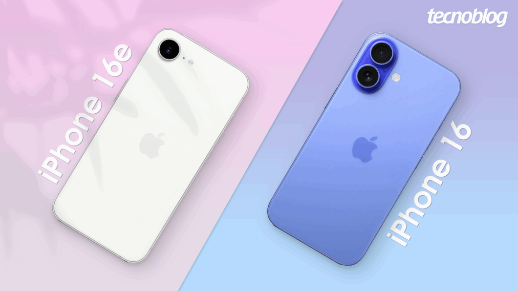 Imagem comparativa mostra iPhone 16e e iPhone 16 lado a lado