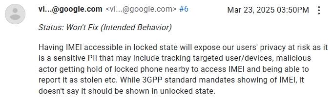 Argumento IMEI do Google