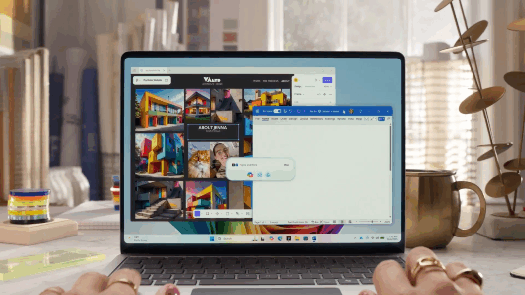Imagem de divulgação mostra recursos de um PC com IA da Microsoft