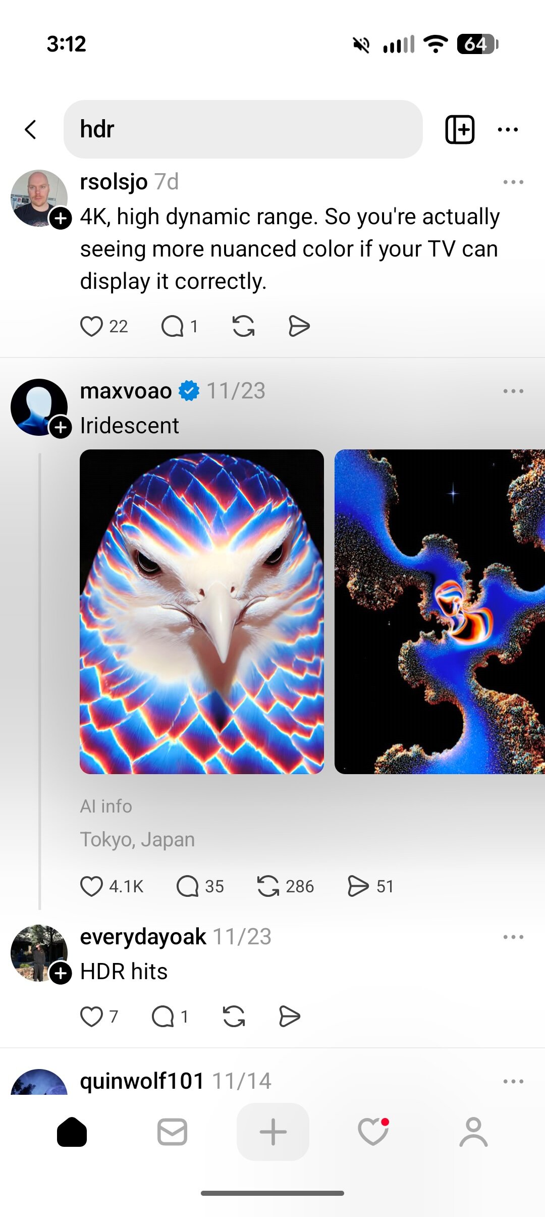 Captura de tela do aplicativo Threads com brilho HDR ativado.