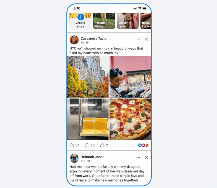 Fotos organizadas em grade padronizada no Facebook