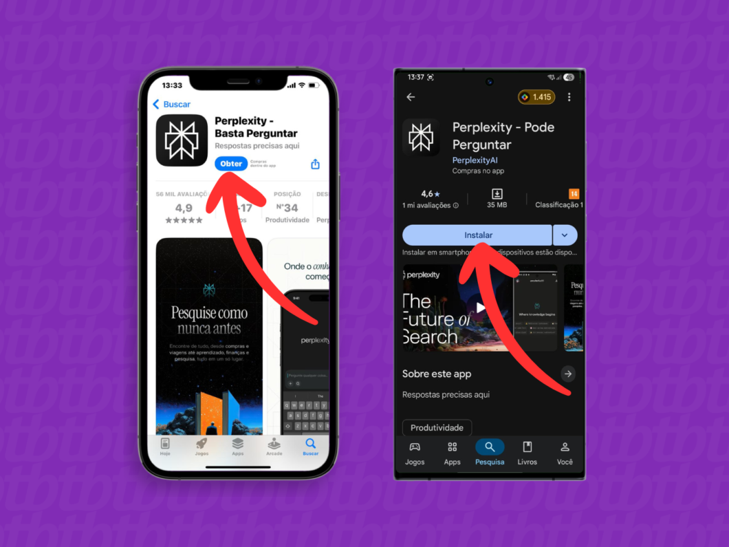 Baixando o aplicativo Perplexity no celular