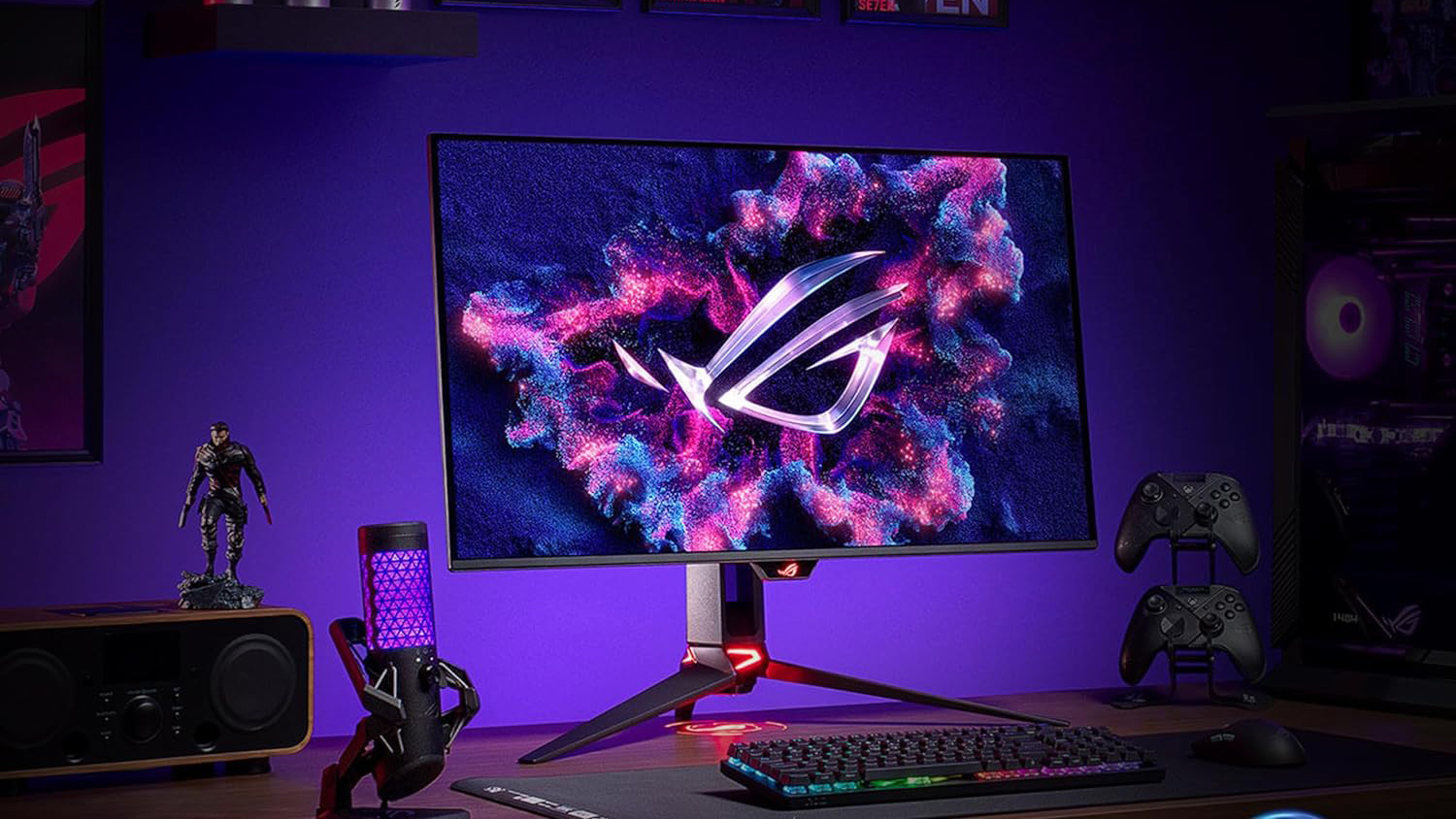 Monitor de jogos OLED 4K ASUS ROG Swift de 32 polegadas na mesa