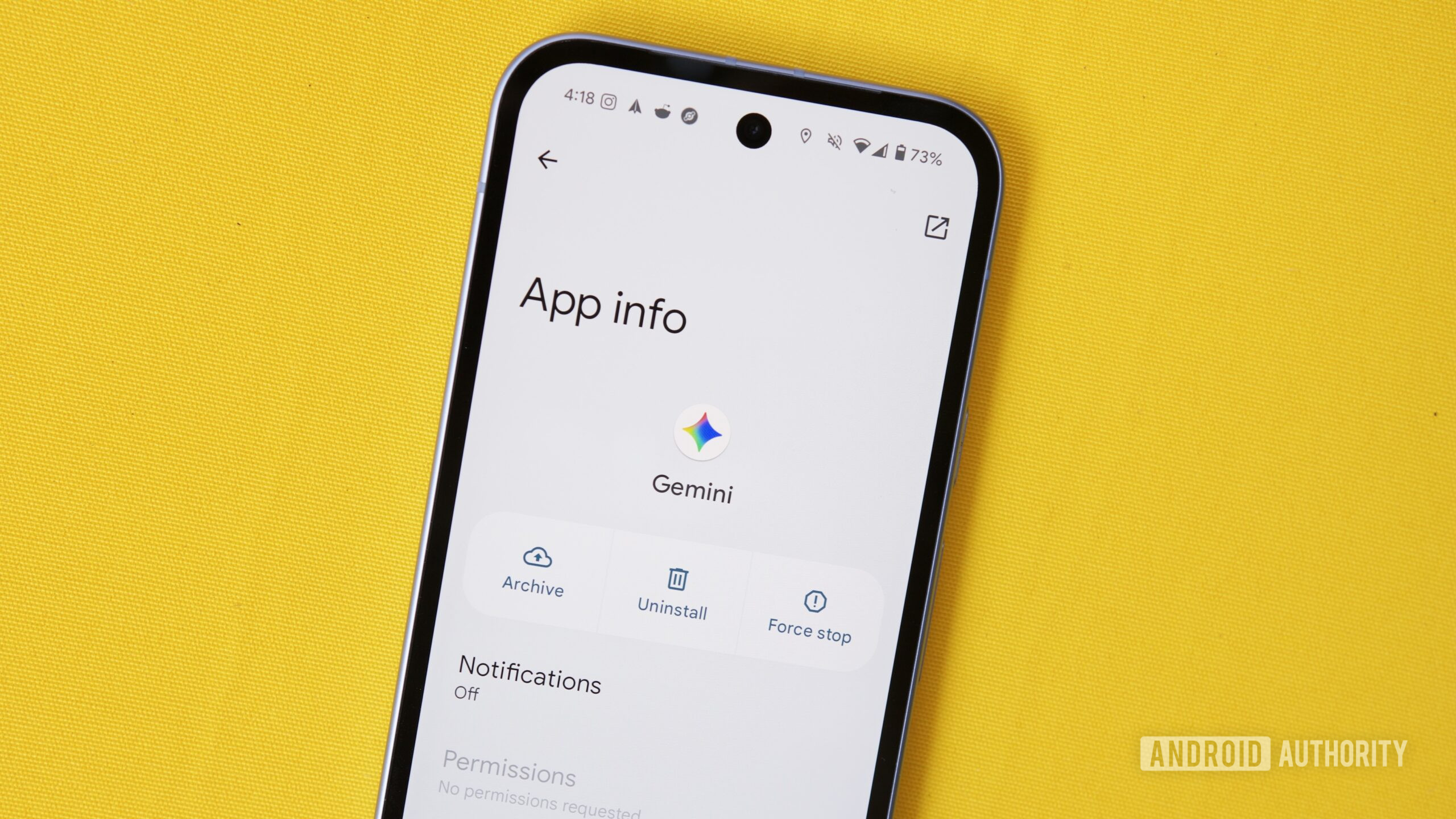 herói de permissões do aplicativo Google Gemini Página de informações do aplicativo no Android para o aplicativo Gemini.