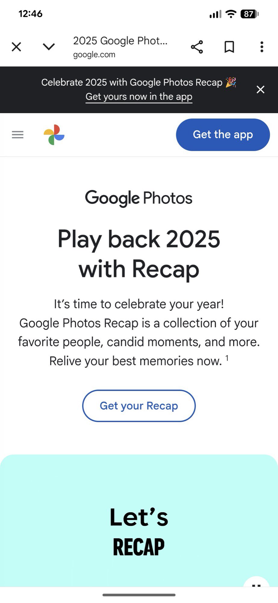 site do Google Fotos sobre recapitula&ccedil;&atilde;o de 2025