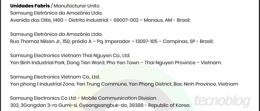 Captura de tela do certificado de conformidade do Galaxy S26 Ultra