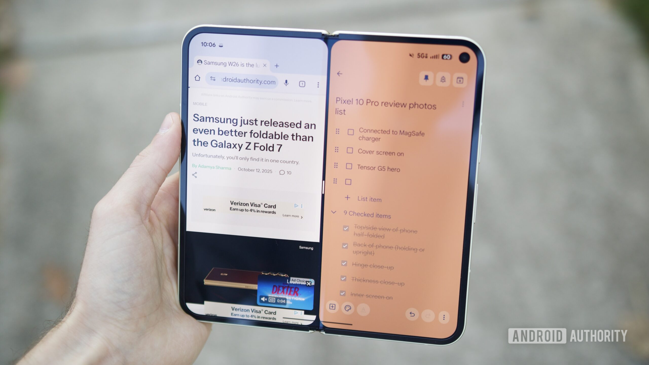 Multitarefa em tela dividida no Google Pixel 10 Pro Fold.