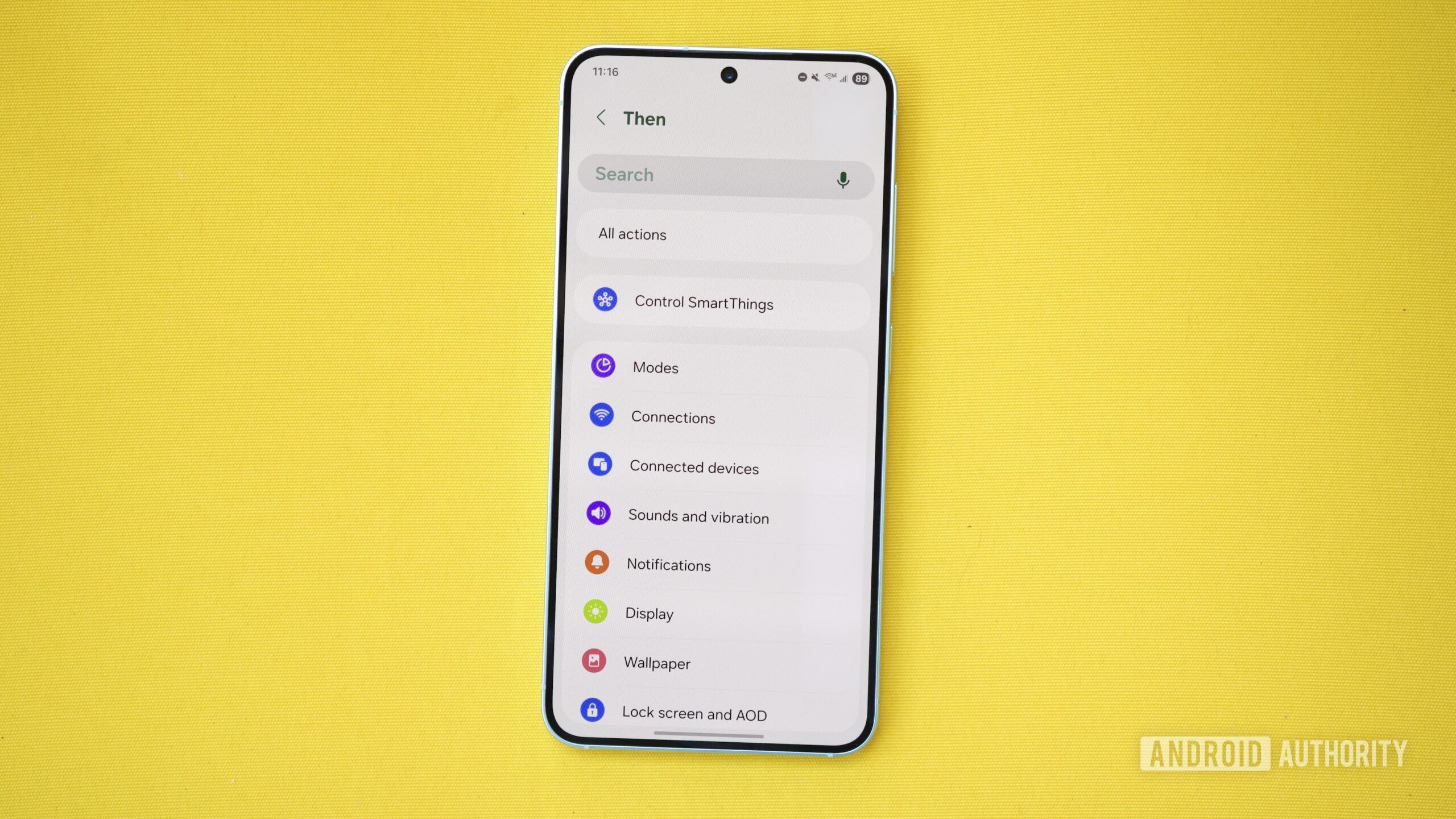 Lista completa de a&ccedil;&otilde;es dispon&iacute;veis no aplicativo Samsung Routines.
