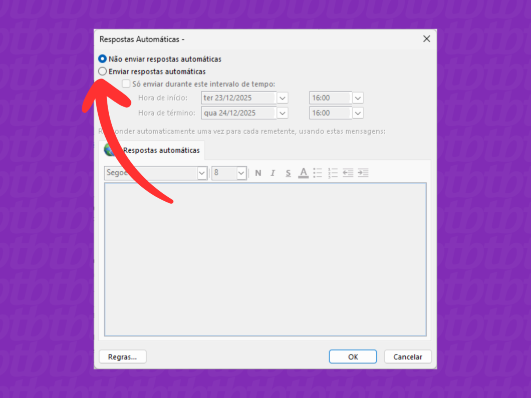 Ativando a op&ccedil;&atilde;o "Enviar repostas autom&aacute;ticas"