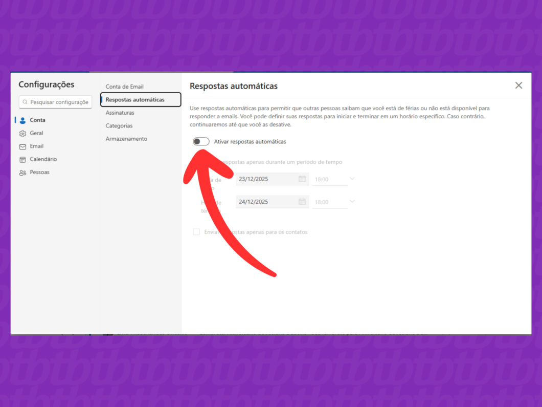 Ativando o recurso de respostas autom&aacute;ticas