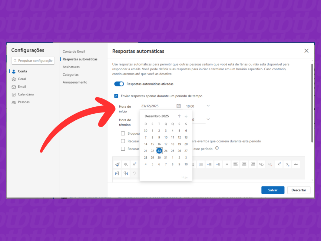 Definindo a data de in&iacute;cio e t&eacute;rmino das f&eacute;rias ou afastamento