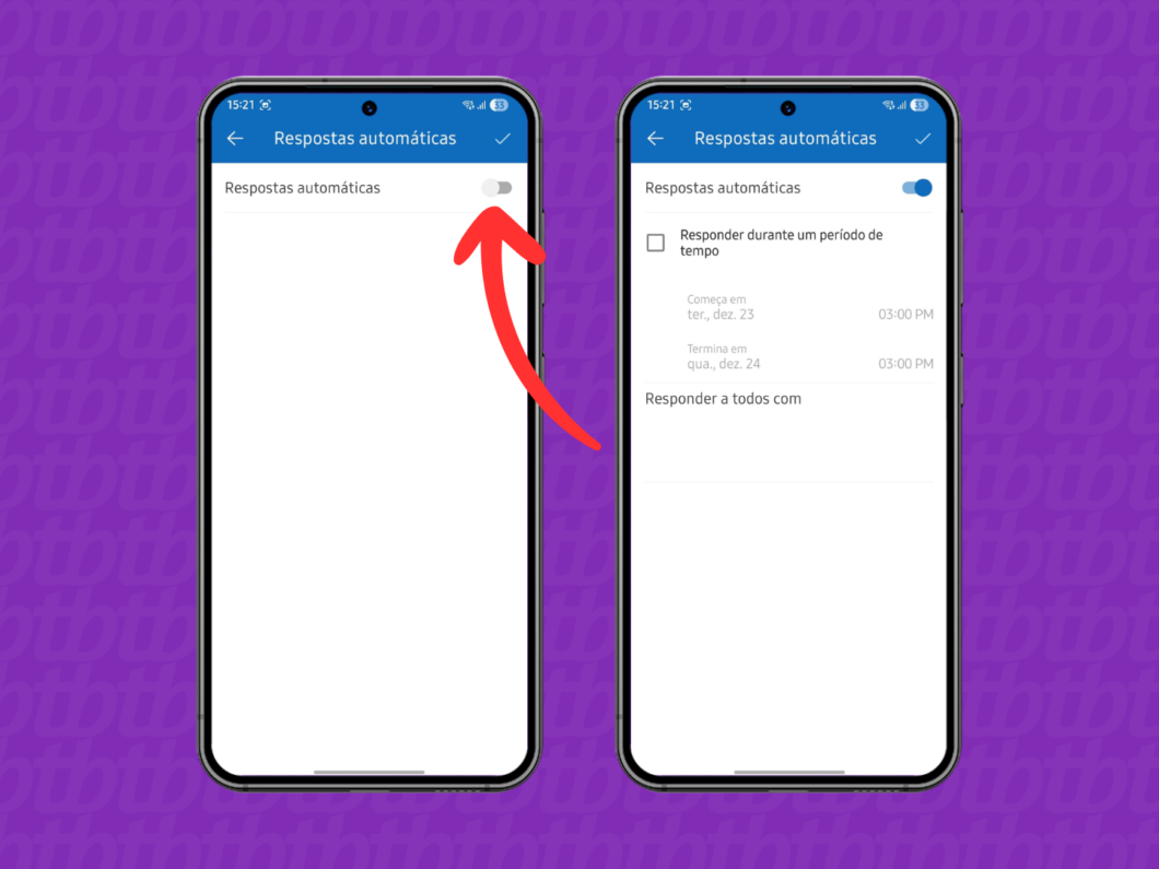 Acessando o menu de e-mail do Outlook no celular