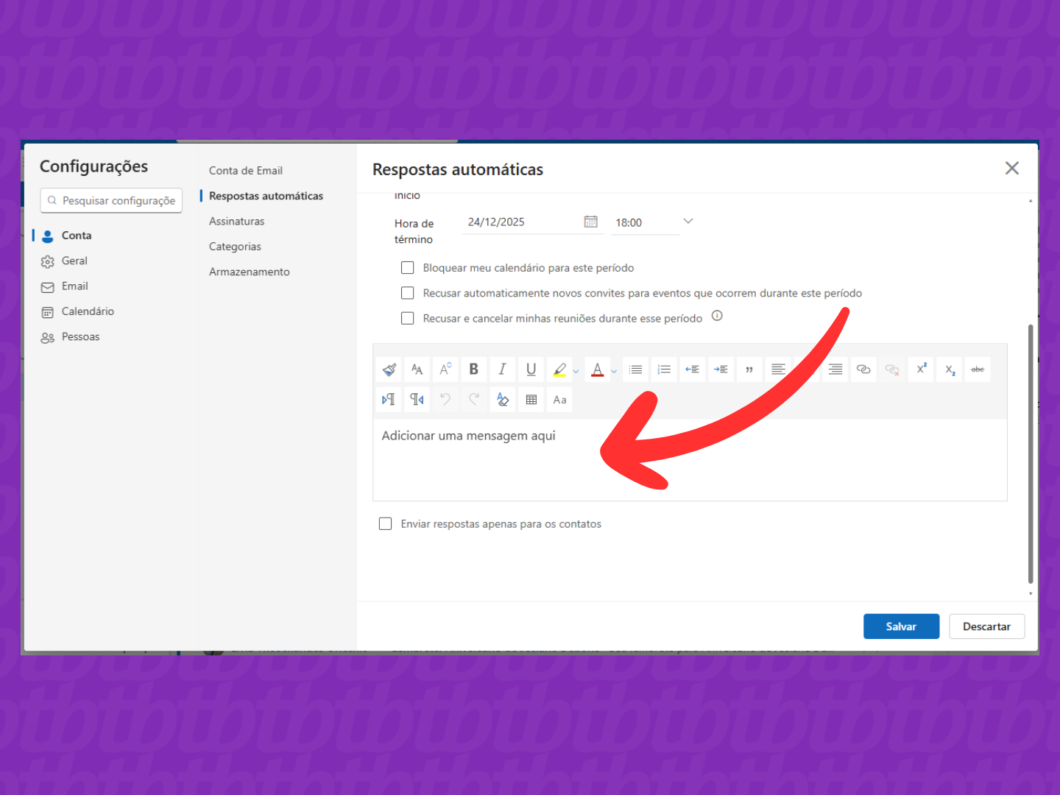 Escrevendo a mensagem da resposta autom&aacute;tica