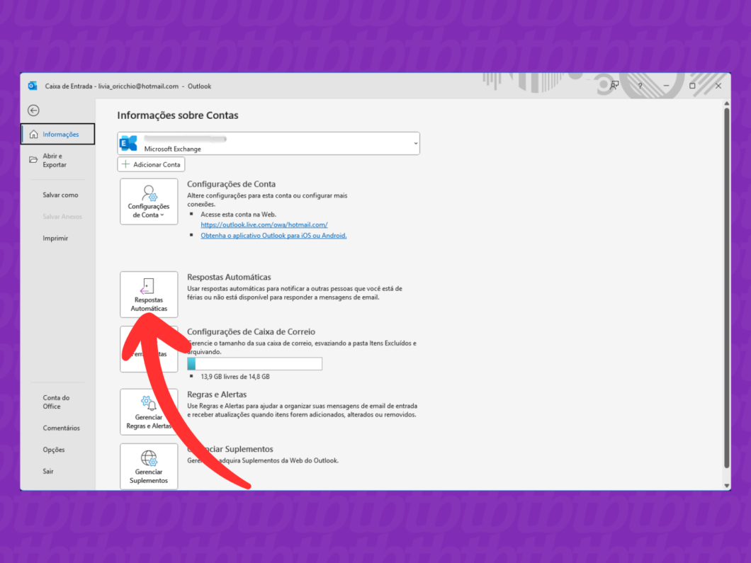 Abrindo a op&ccedil;&atilde;o "Repostas Autom&aacute;ticas"