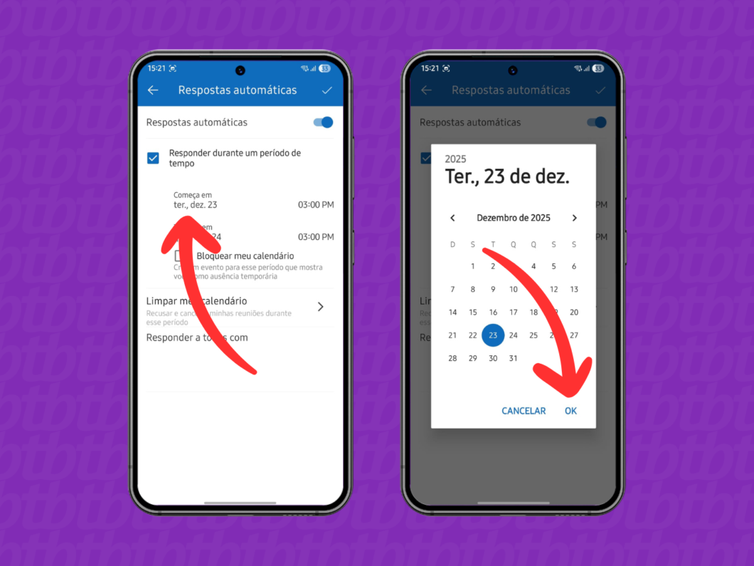 Selecionando as datas de in&iacute;cio e t&eacute;rmino das F&eacute;rias