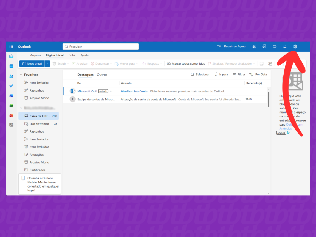 Acessando as configura&ccedil;&otilde;es do Outlook