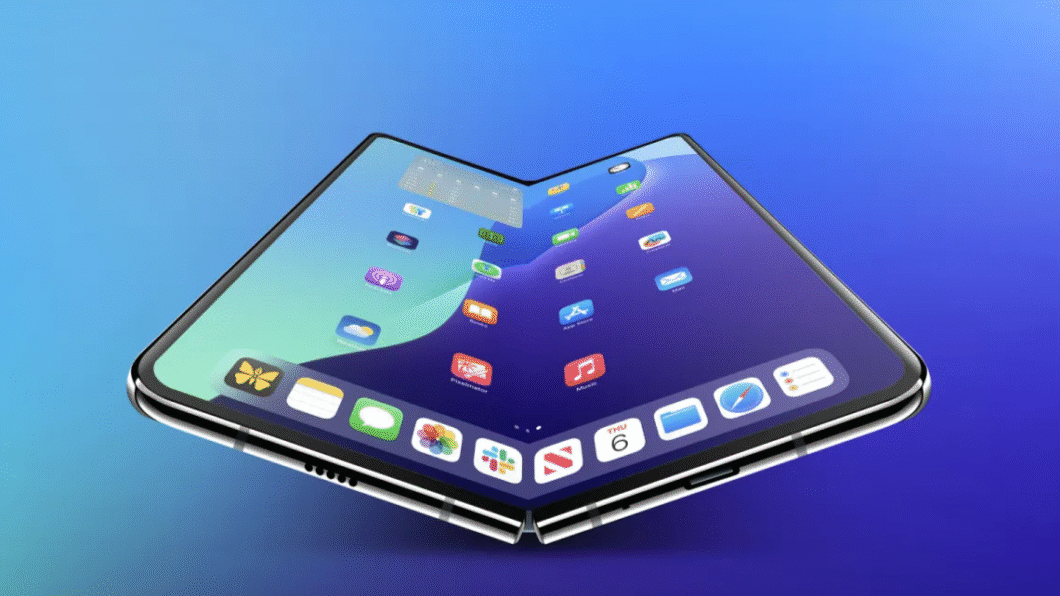 Ilustra&ccedil;&atilde;o de um iPhone dobr&aacute;vel