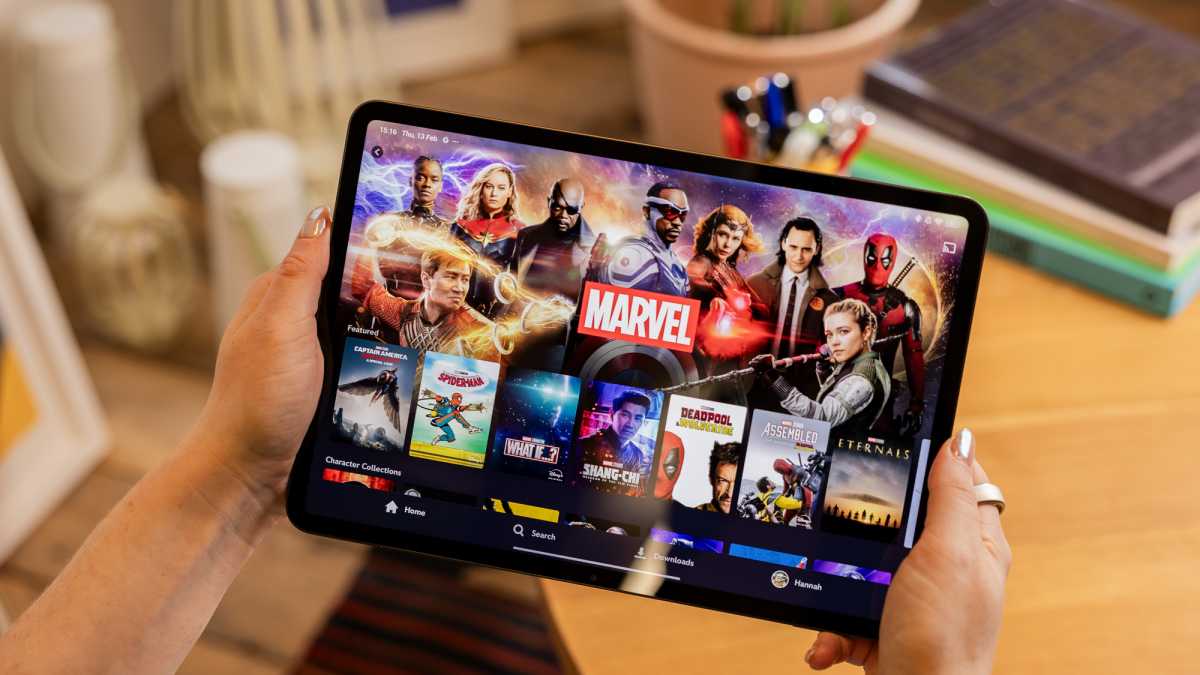 Disney+ Marvel section on a tablet - Streaming lifestyle shot