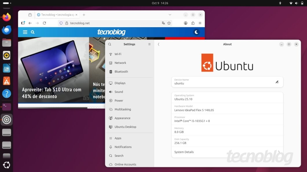 Ubuntu 25.10 em um notebook com CPU Intel