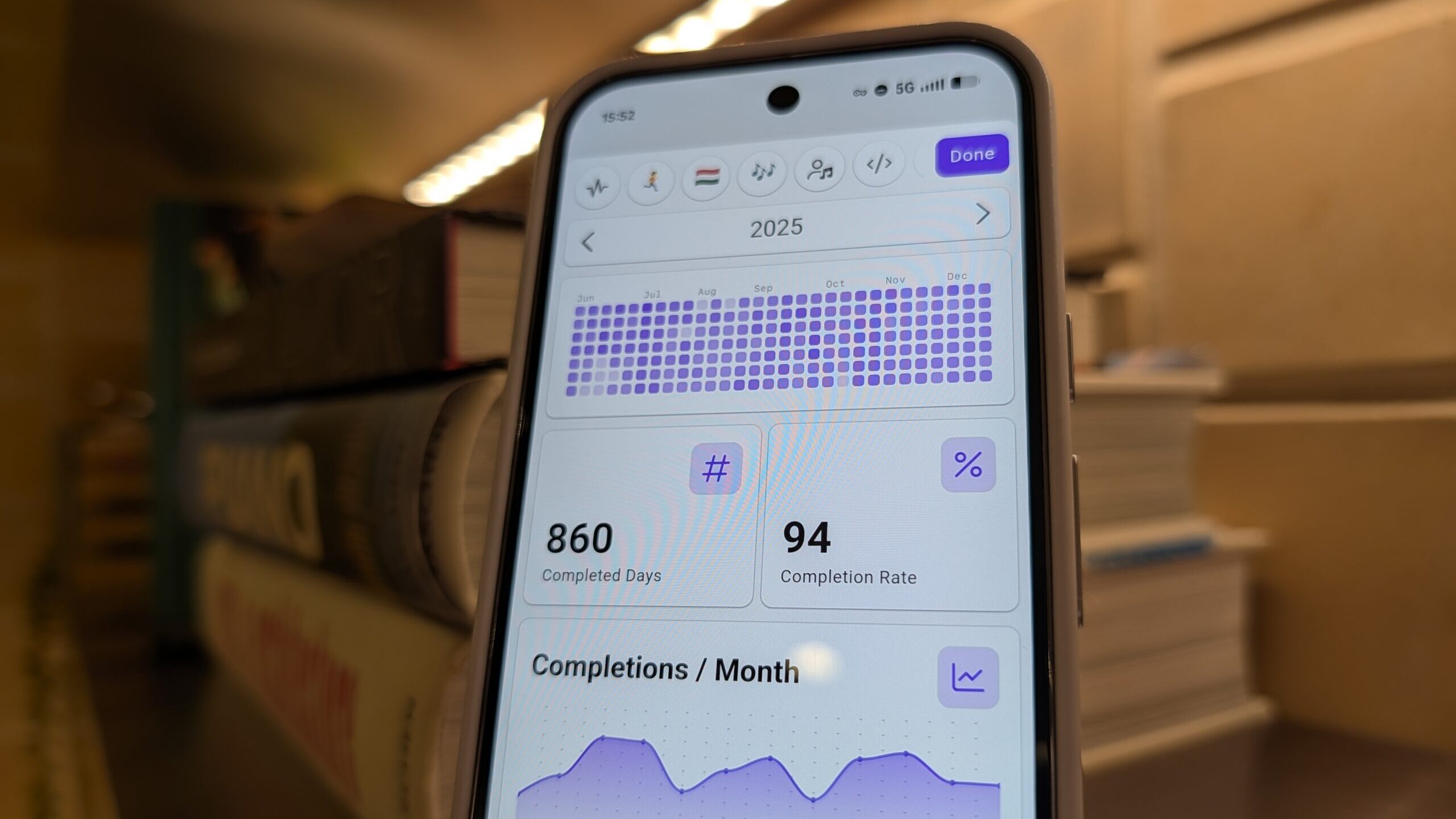 Google Pixel 10 mostrando visualização de análise de progresso de rastreamento de hábitos do aplicativo HabitKit Google Pixel 10 mostrando visualização de análise de progresso de rastreamento de hábitos do aplicativo HabitKit