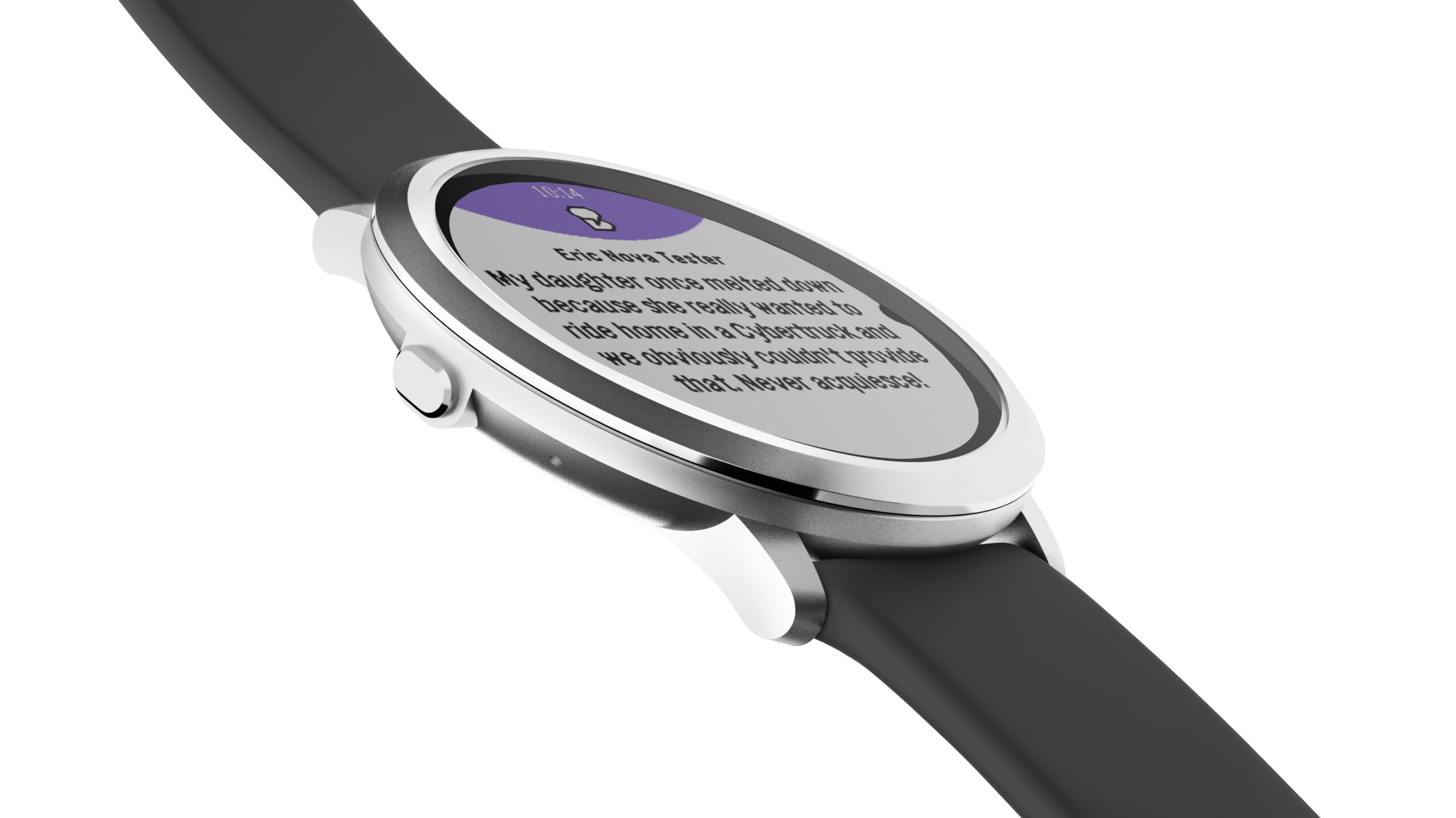 Renderiza&ccedil;&atilde;o do Pebble Round 2, mostrando seu perfil lateral.