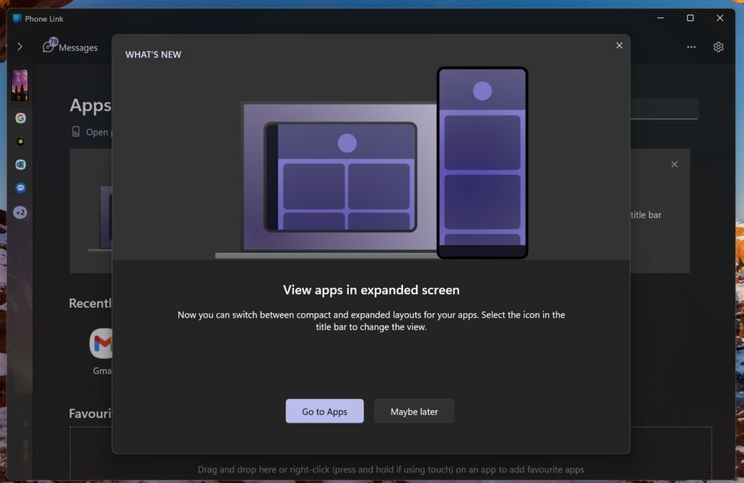 Vincular ao Celular ganhou modo de tela expandida