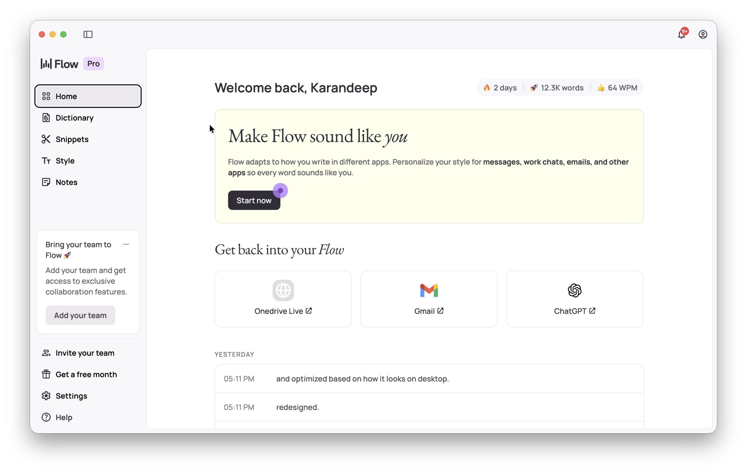 Captura de tela 2 da digita&ccedil;&atilde;o por ditado por voz Wispr Flow AI