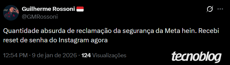 Captura de tela exibe um post no X/Twitter relatam o recebimento de email do Instagram sobre alteraçãod e senha.