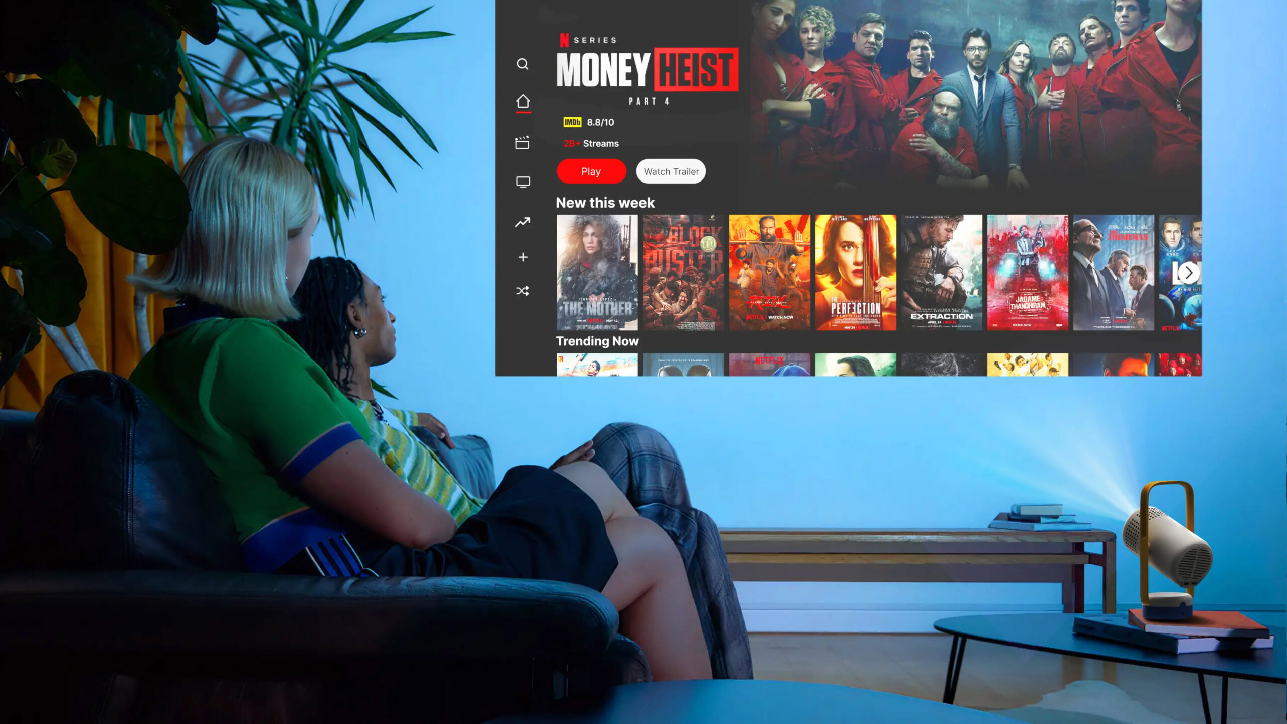 Projetor port&aacute;til inteligente XGIMI Vibe One Mini 1080P reproduzindo Netflix