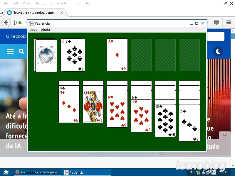 ReactOS com o jogo Paciência