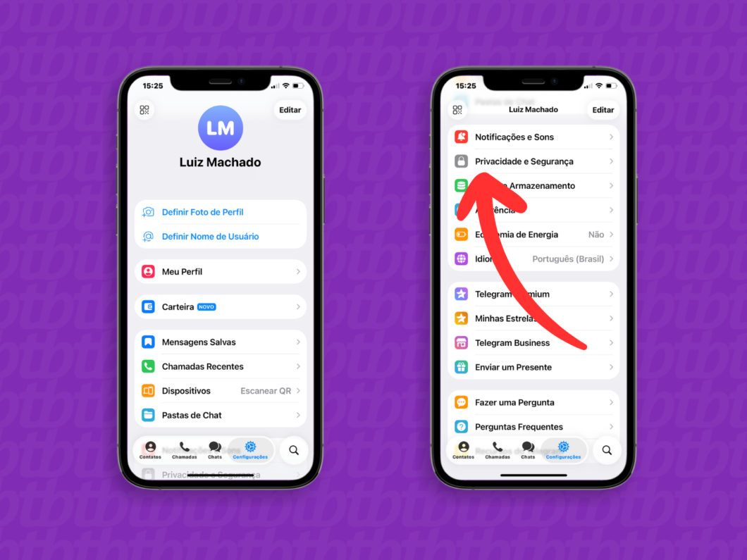 Abrindo as configura&ccedil;&otilde;es do Telegram no iPhone