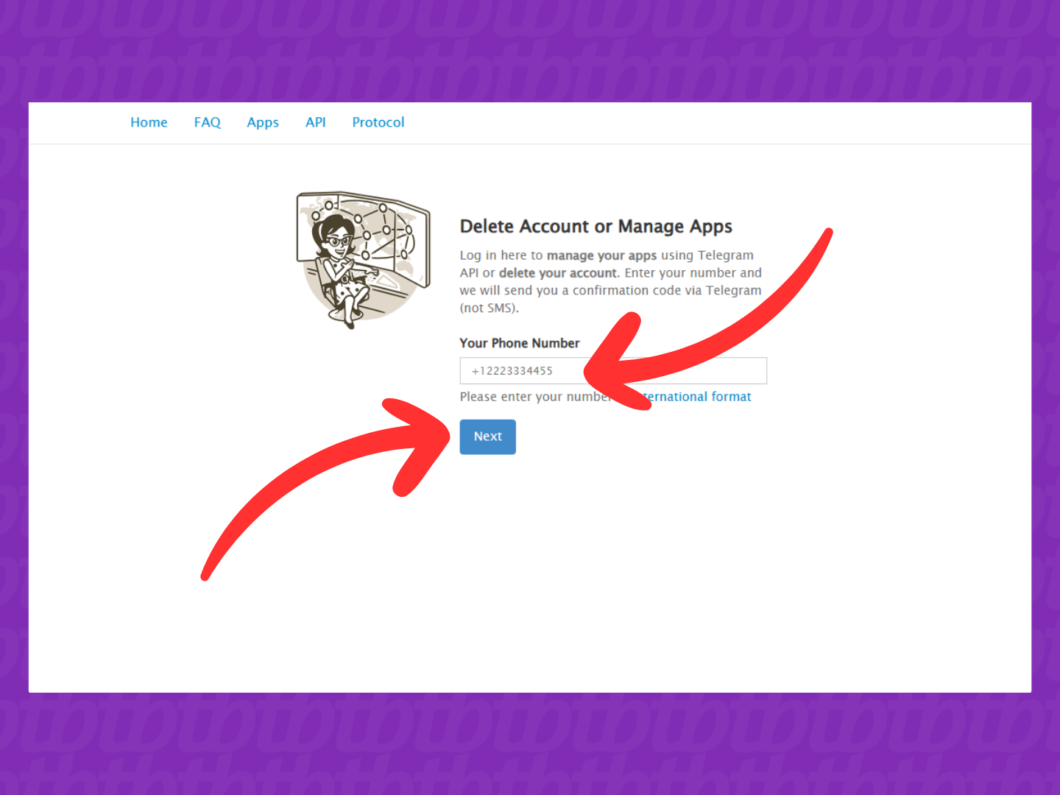 Informando o n&uacute;mero de telefone vinculado a conta do Telegram