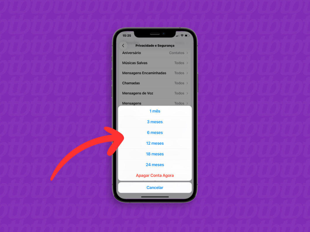 Escolhendo o tempo para autodestrui&ccedil;&atilde;o ou a exclus&atilde;o imediata da conta do Telegram