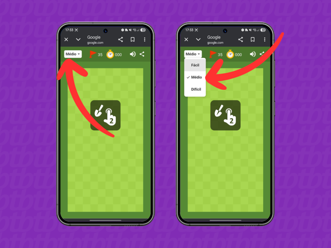 Selecionando o nível de dificuldade do jogo